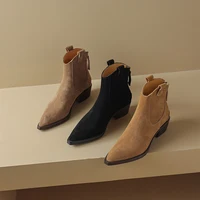 AIYUQI Women's Ankle Boots 2026 New Pointed Toe Zippered Western Cowboy Boots For Women Block Heel Work Boots Female - Image 4