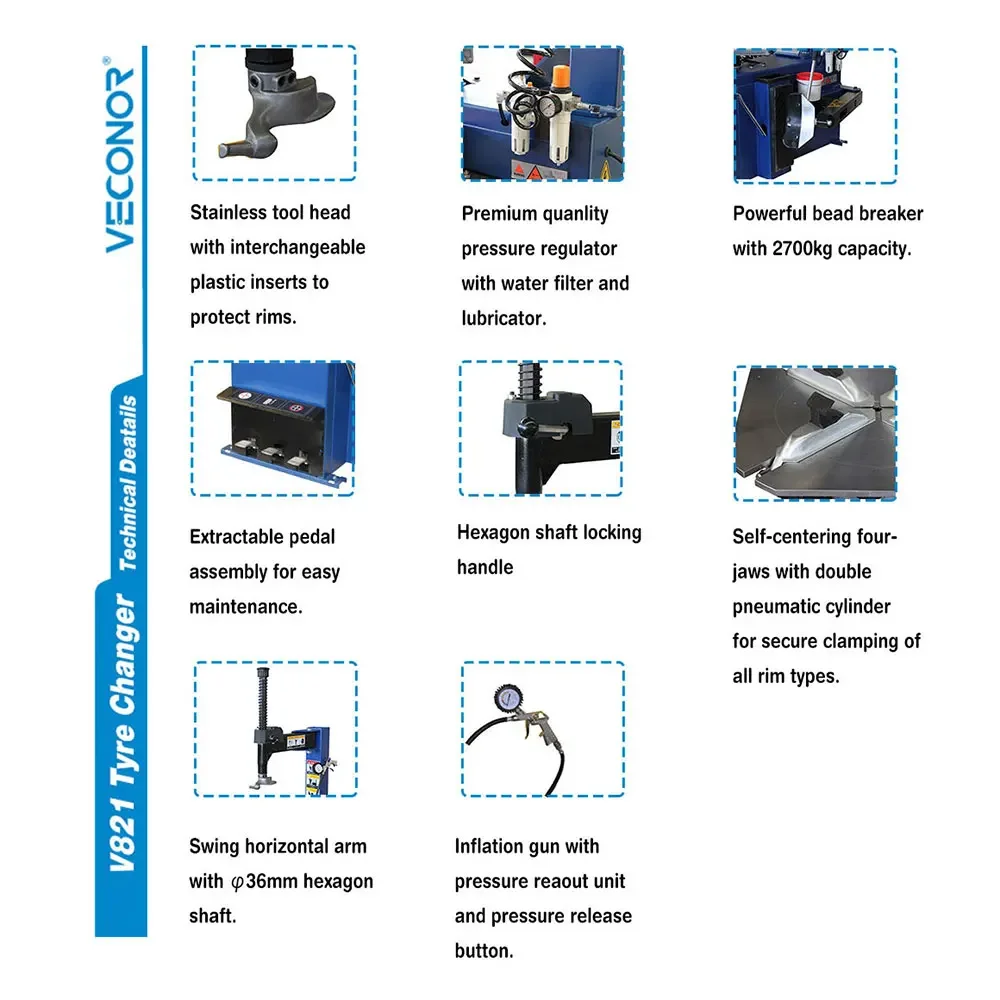 V821 Semi-automatic Car Tire Changer Machine for Rims up to 21\