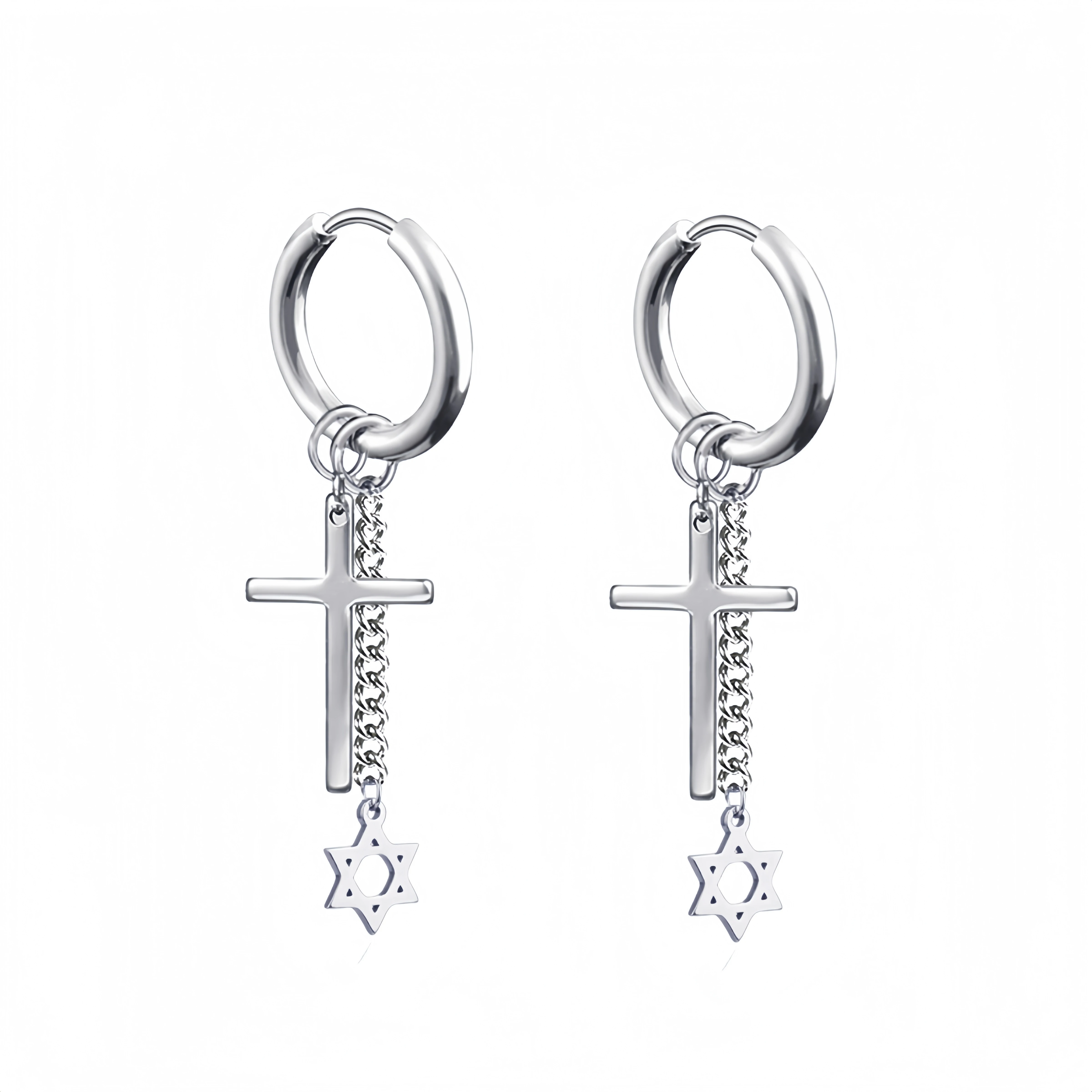 Lange hängende Kreuze Blätter Anhänger Creolen Frau Ohrringe Mann Vintage Edelstahl Hip Hop Ohr Piercing Schmuck Zubehör