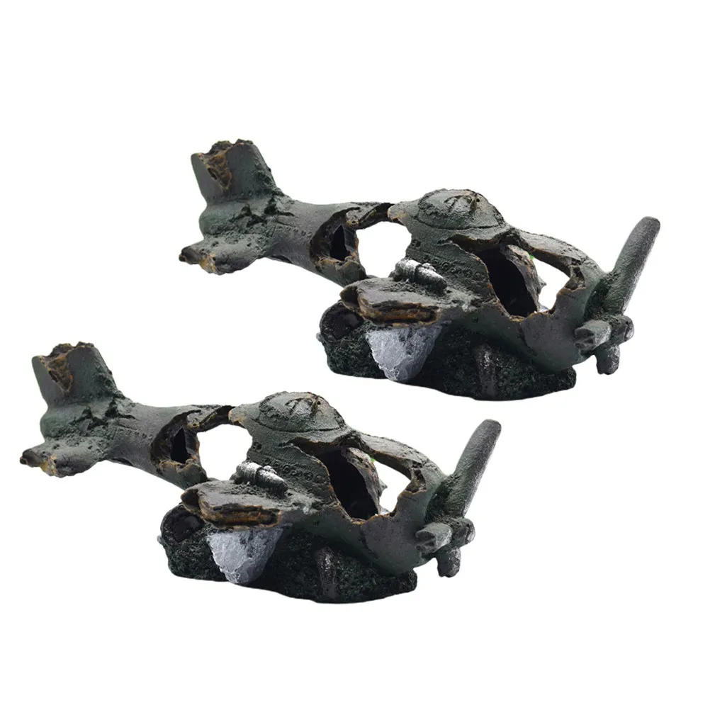 Resin Airplane Wreckage Aquarium Ornament – Fish Tank Decoration, Simulated Damaged Aircraft Shelter for Fish & Shrimp
