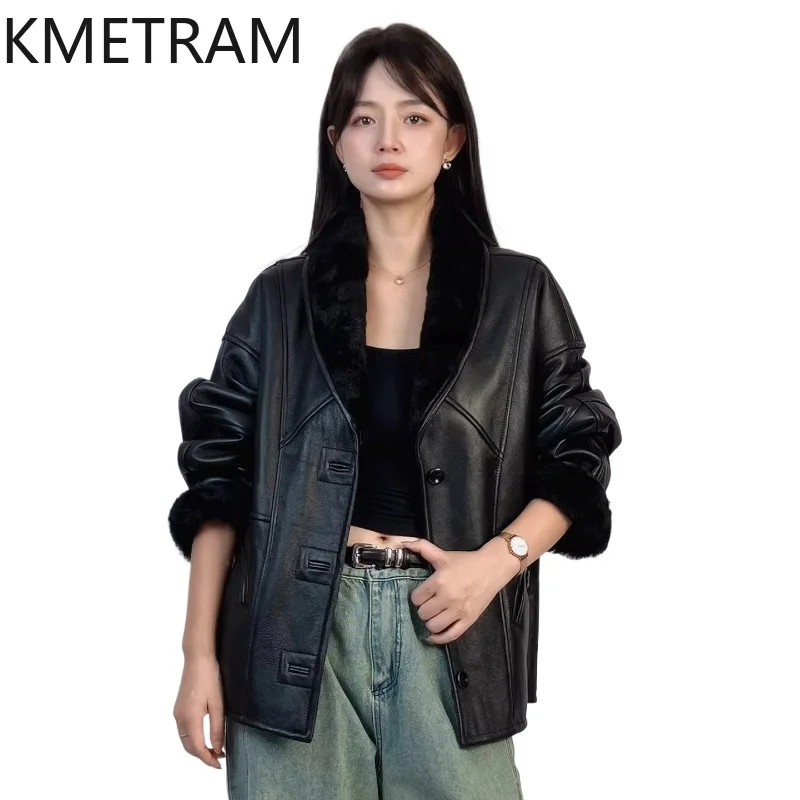 

Куртка KMETRAM из натуральной овчины с мехом, женская повседневная черная короткая куртка из натурального меха, зимняя женская одежда 2026, Fourrure