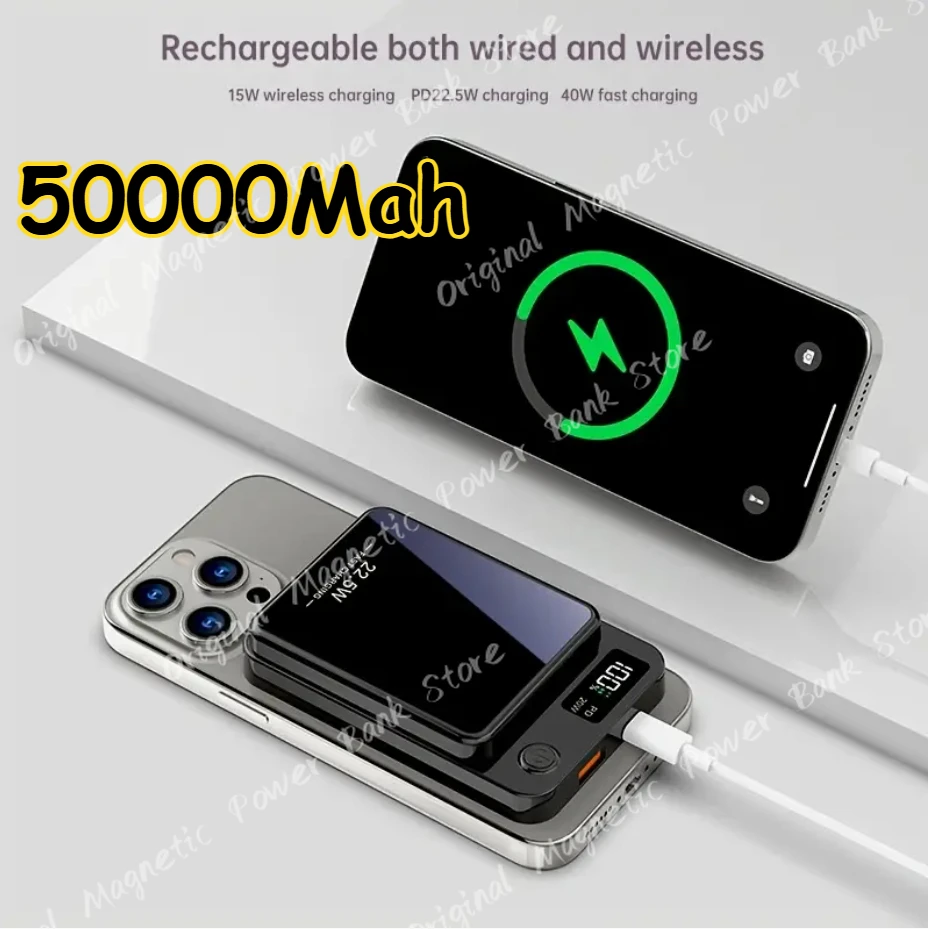 

50000mAh Magnetic Power Bank PD 20W Fast Charging Wireless Charger for IPhone 16 15 14 Pro Mini Samsung Xiaomi Macsafe Powerbank