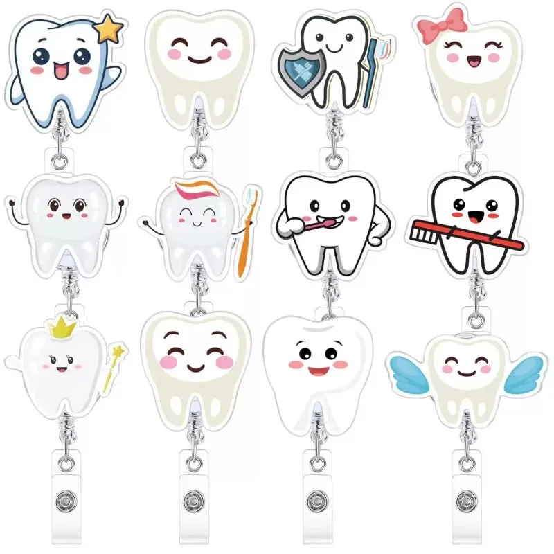 3pcs Lab Accessories Decoration Tooth Shape Flower Badge Reel Holders Clips Lab Office Clinic Gifts Pediatric Lab s