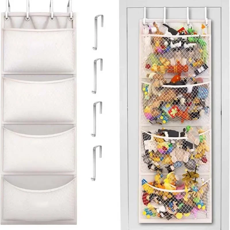 

White Oxford Cloth Toys Storage Bags Wall Mounted Organizer Net Holder Display for Cuddly Toy Space Saving Household Accessories