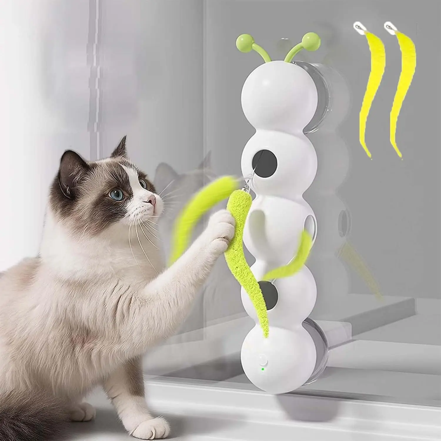 

New Interactive Cat Toy: Caterpillar-Shaped Electric Feather Cat Teaser with Strong Suction Cup
