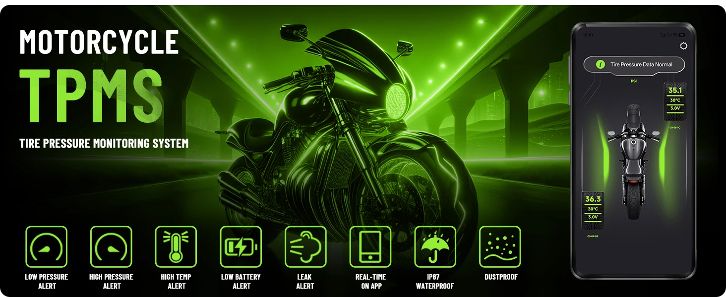 Motorrad-TPMS, Bluetooth 5.0 APP Echtzeit-Druck- & Temperaturalarm, IP67 Wasserdicht für Motorrad, Roller, ATV – Detail 1