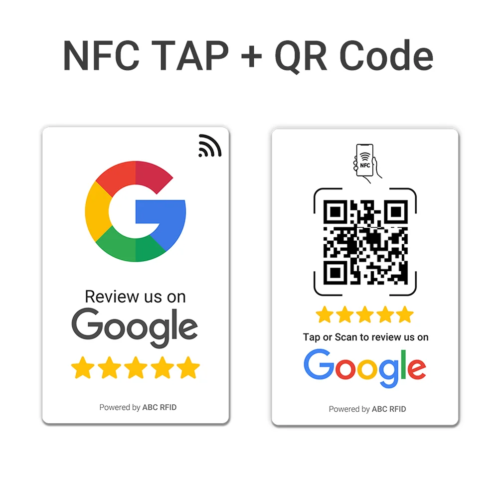 مراجعة بطاقة العمل لجوجل، NFC Tap ورمز الاستجابة السريعة الديناميكي، إعداد سهل مع إدارة رابط المراجعة، لا يتطلب التطبيق