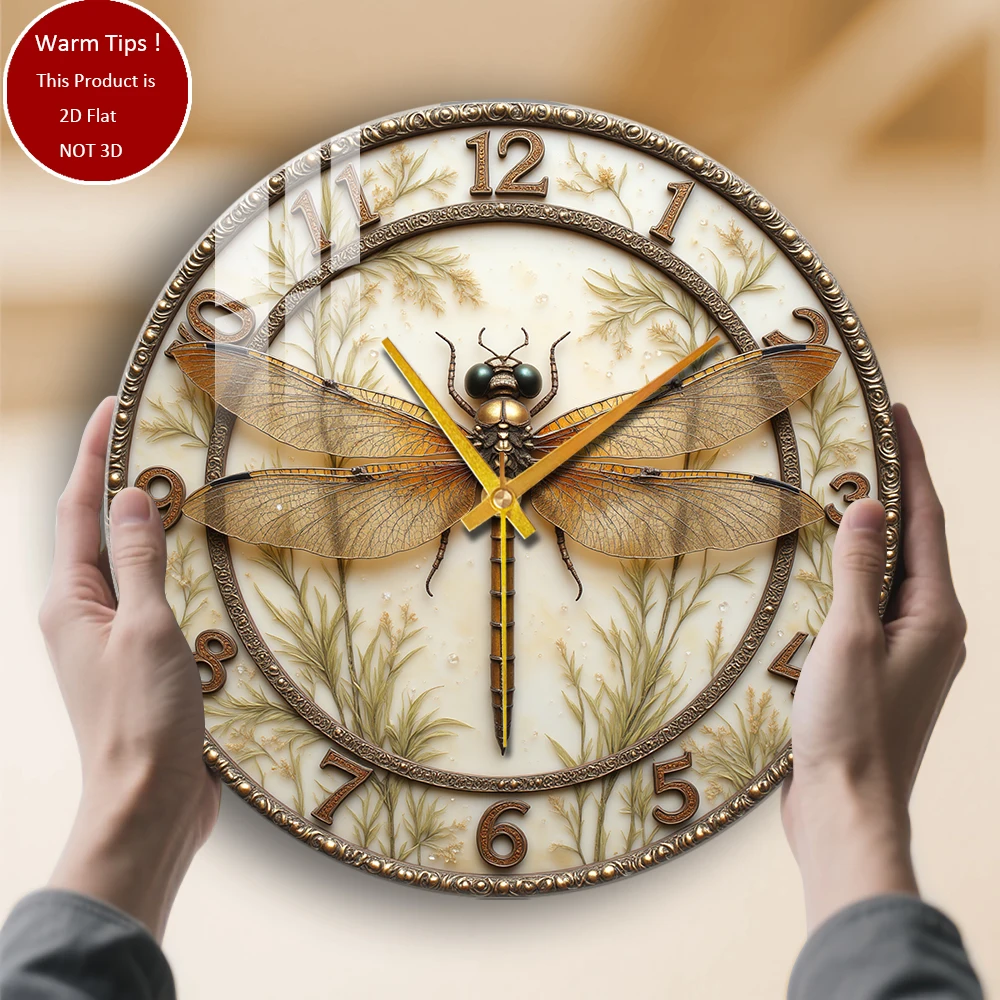 

Настенные часы из закаленного стекла, часы со стрекозой, винтажное украшение из травы, подходит для декора стен или настольного дисплея в любом месте