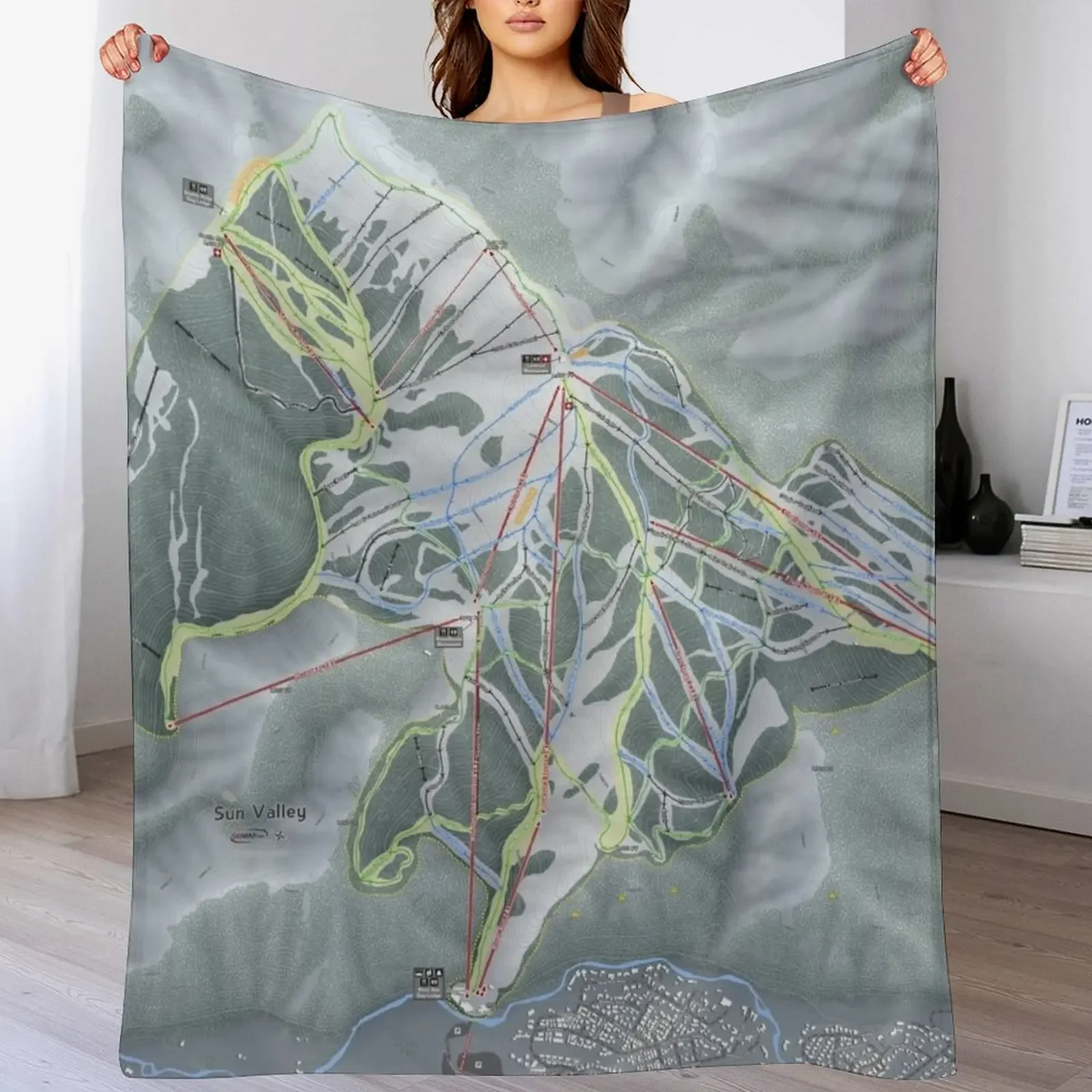 

Sun Valley Resort Trail Map Throw Blanket Luxury Throw Warm Quilt for winter Blankets
