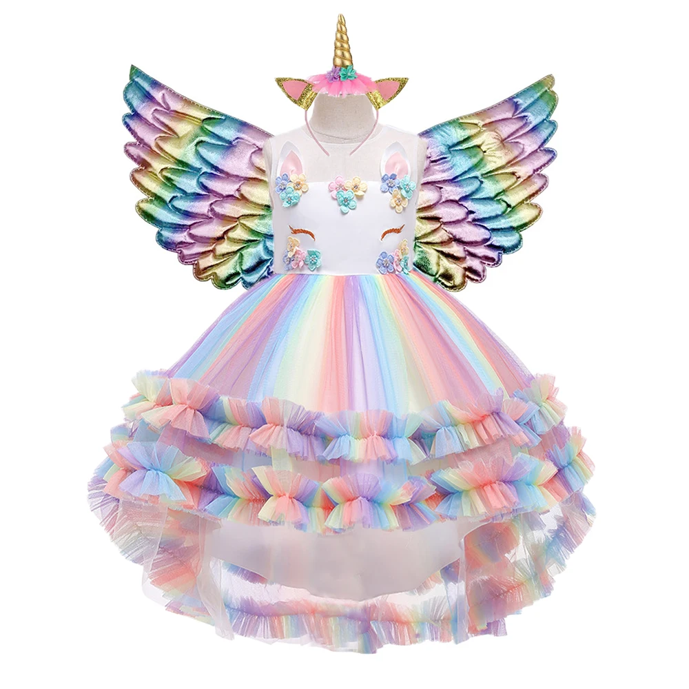 2022 Costumes For Baby Sequins Birthday Party Unicorn Dresses For Girl Elegant Princess Kid Carnival Children Clothing 3-10 Age