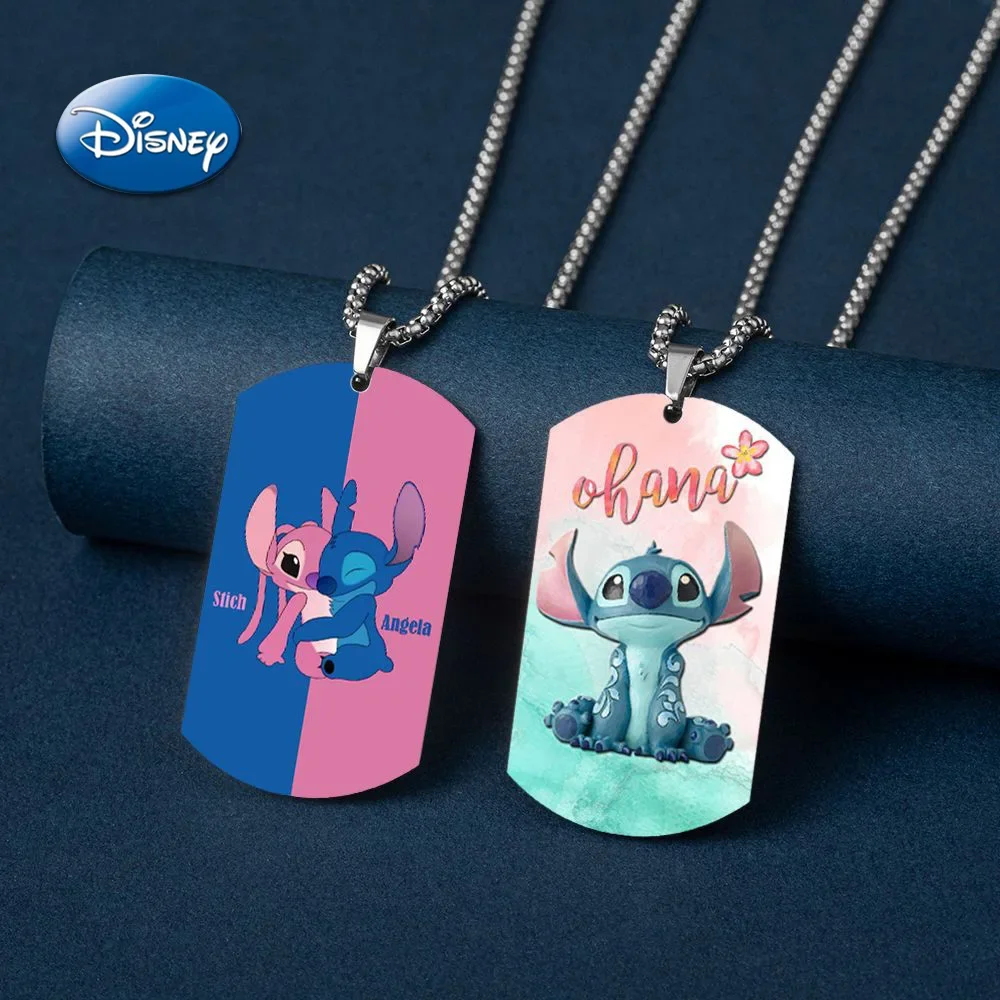 Disney Anime Lilo and Stitch Necklace Kawaii Stitch Dog Tag Pendant Chain Necklace Charms Jewelry Collares Party DIY Decorations