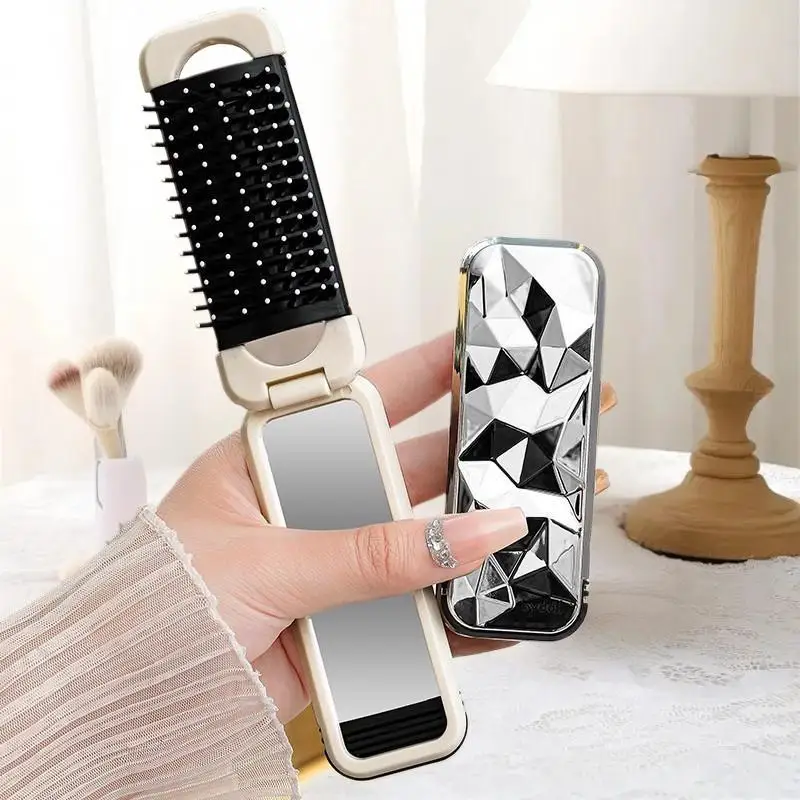 Mini cepillo de pelo 2 en 1, peine de masaje plegable, masaje de cabeza, peines de pelo portátiles antiestáticos, espejo, cojín de aire, peine para masaje del cuero cabelludo