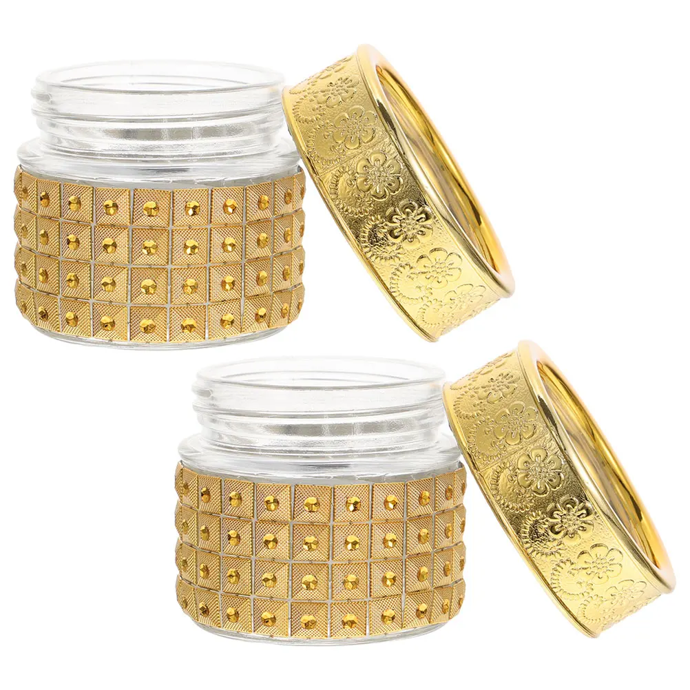 

2Pcs Portable Travel Glass Jars Small Golden Refillable Lotion Containers Leakproof Cream Storage Bottles Travel Size Bottle