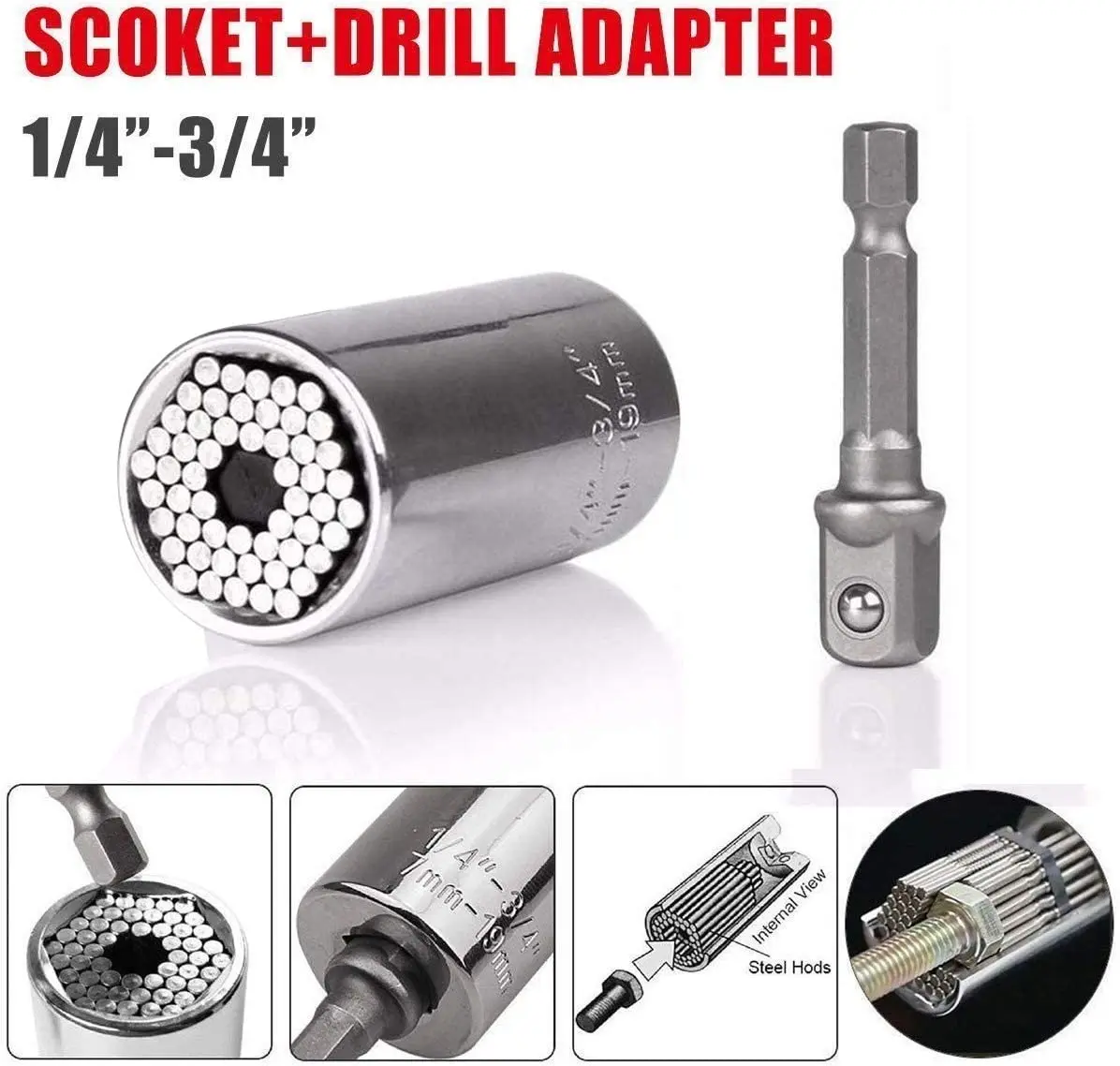 Universal Torque Wrench Head Set Socket Sleeve 7-19mm Power Drill Ratchet Bushing Spanner Key Magic Multi Hand Tools