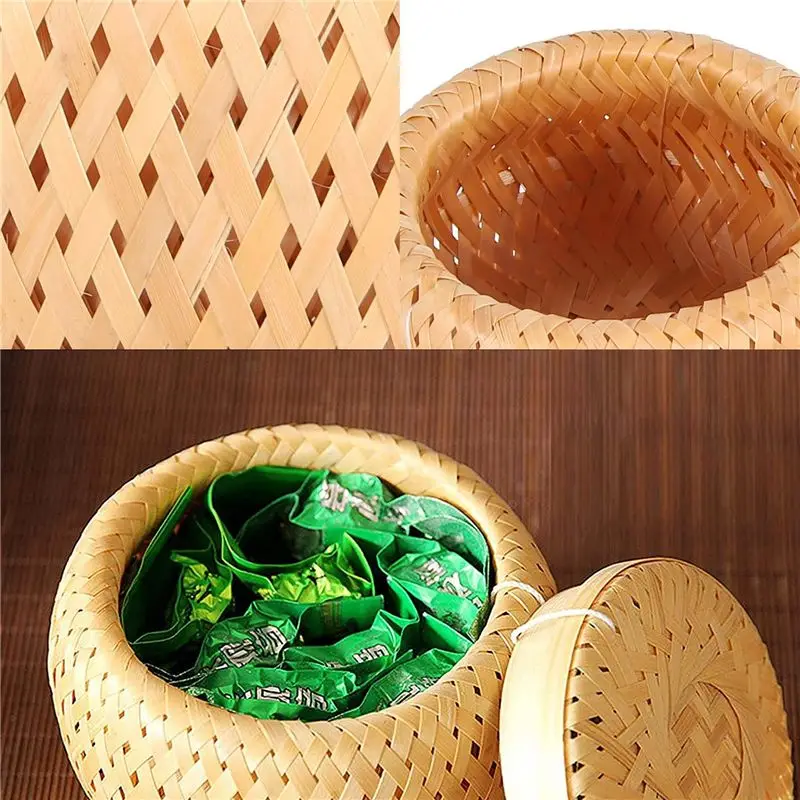 Customer Favorite Set Of 2 Small Decorative Bamboo Baskets With Lid For Storing Small Items Handmade And Braided Bamboo Storage