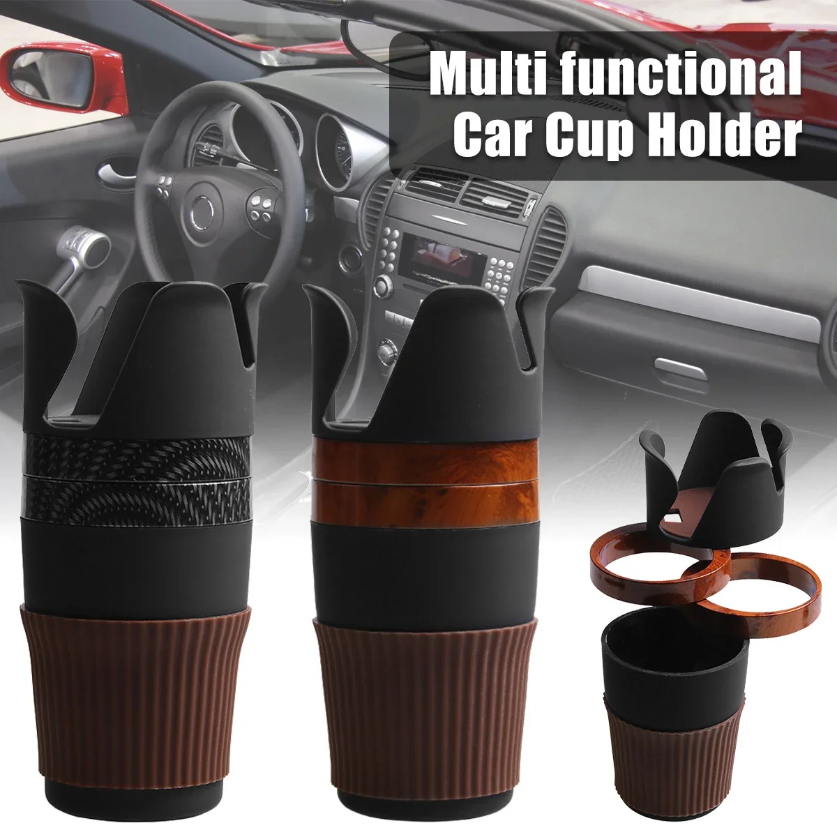 New Car Cup Holder 5 In 1 Insert Cup Stand 360°Rotating Car Water Bottle Mug Holder Adjustable Car Little Stuff Storage