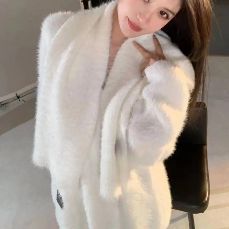 

BabYoung Винтаж Теплый Мода Меховой Свободный Простой Джемпер Ленивый Мягкий Haruku Goth Y2K Вязаный Шарф Свитера Корейский Костюм Утолщенный Пригородный Топ