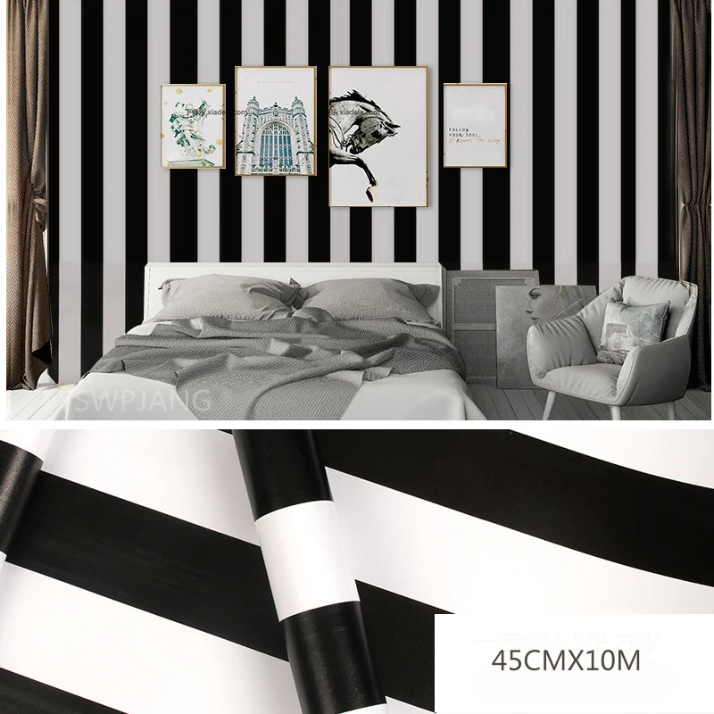 Plain PVC Self-adhesive Wallpaper For Bedroom Living Room Background Wall Black And White Line Cabinet Dormitory 3D Wall Sticker