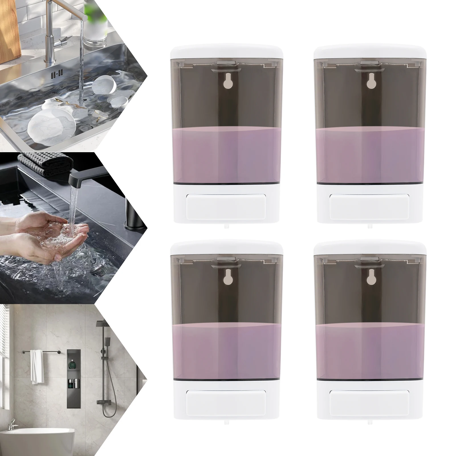 4 Pcs Wall Mounted Soap Dispenser Commercial Manual Soap Dispenser Containers for Bathroom Kitchen Hotel