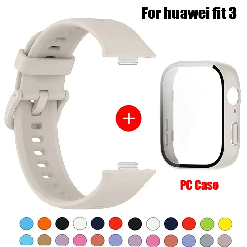 Tempered glass case+band For Huawei Watch Fit 3 Strap silicone sport Replacement bracelet Huawei watch Fit 3 bands Accessories