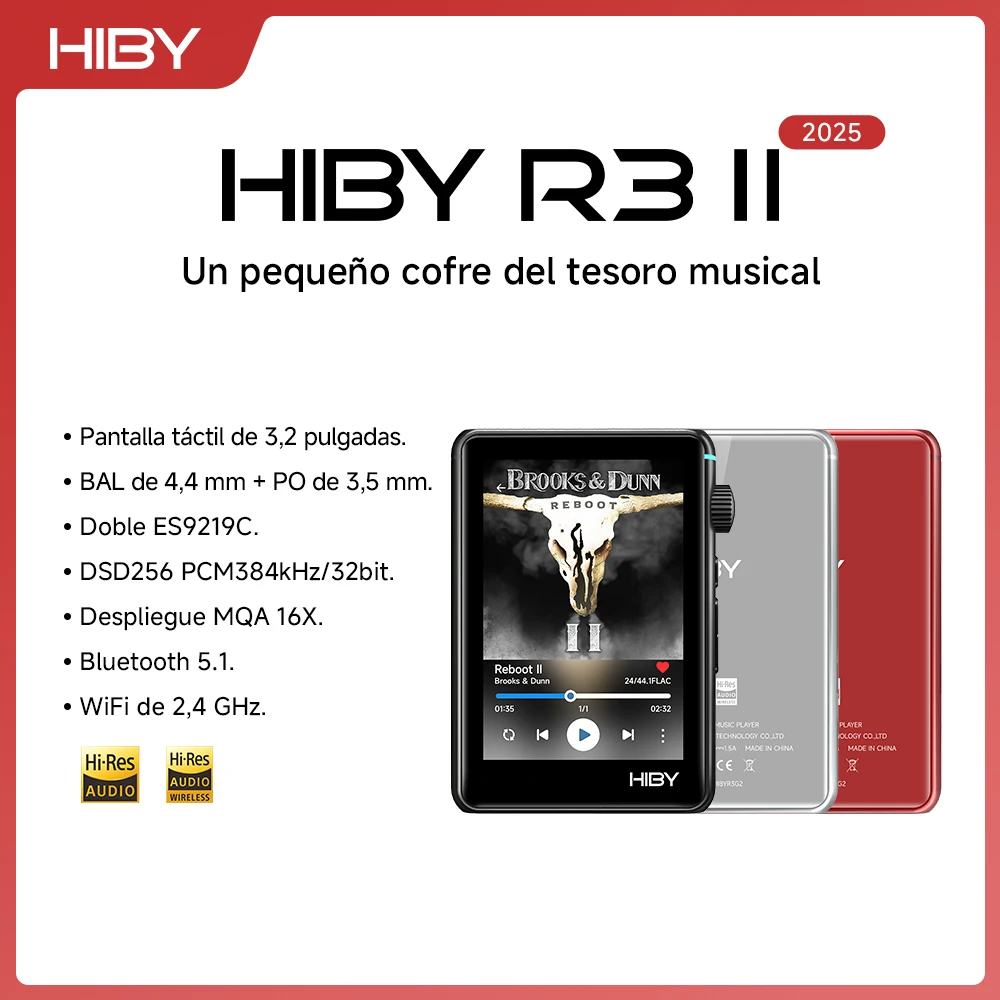 HiBy R3 II 2025 / R3 Gen 2 Reproductor de Música Bluetooth 5.1 WiFi MQA16X DSD256 Radio Web USB Audio Dongle DAC X1600E ES9219C 3.2''