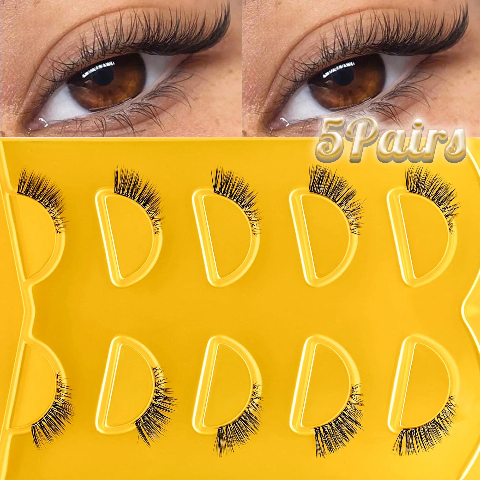 5 Pairs of Natural-Style Half-Lash Outer-Corner False Eyelashes (3–10mm) — Lightweight & Lively, Clear Band, 3/4 Length