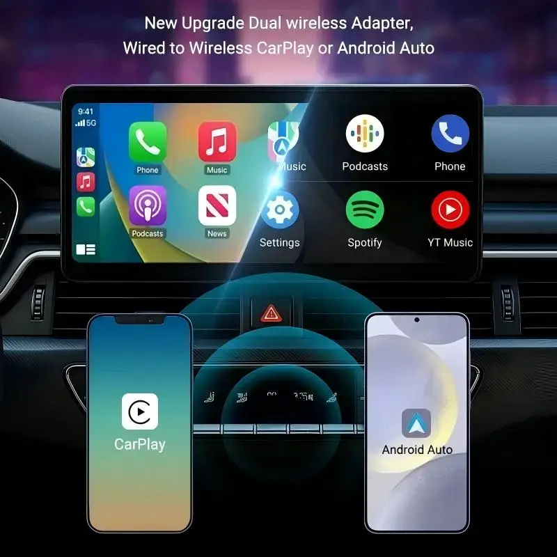 Wireless CarPlay Android Auto 2IN1 Type-C USB Wired to Wireless CarPlay Android Auto Adapter Bluetooth for VW Audi Volvo Toyota