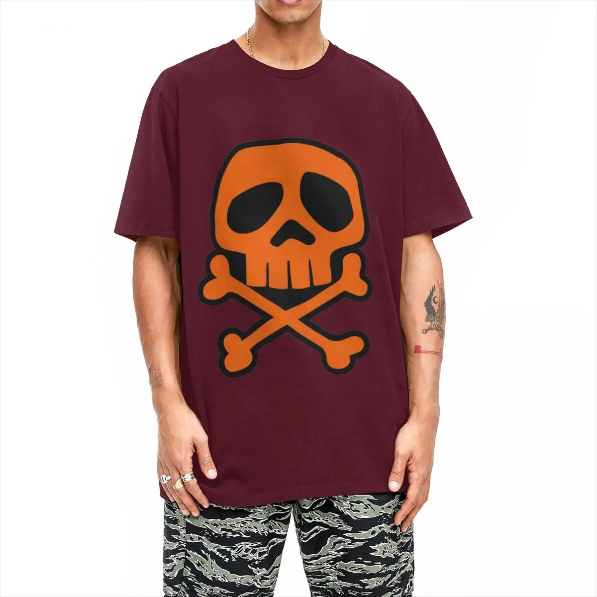 Funny Old School Punk Rock Skull T-Shirt Men 100%Cotton Short Sleeve Captain Harlock Crewneck Top Tee