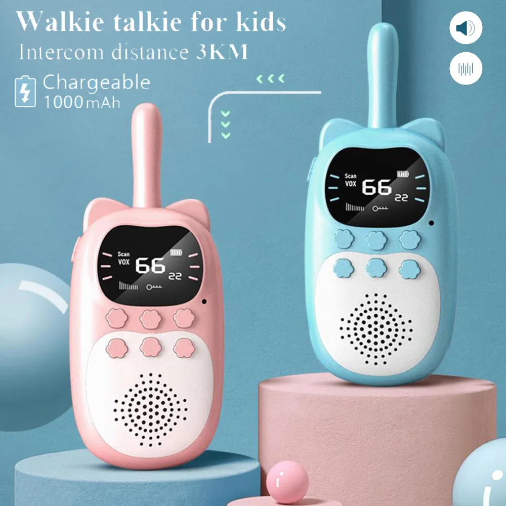 2PCS Kids Walkie Talkie Electronic Toys Children Portable Gadgets Baby Radio Phone 3km Range Christmas Birthday Gift For Kids