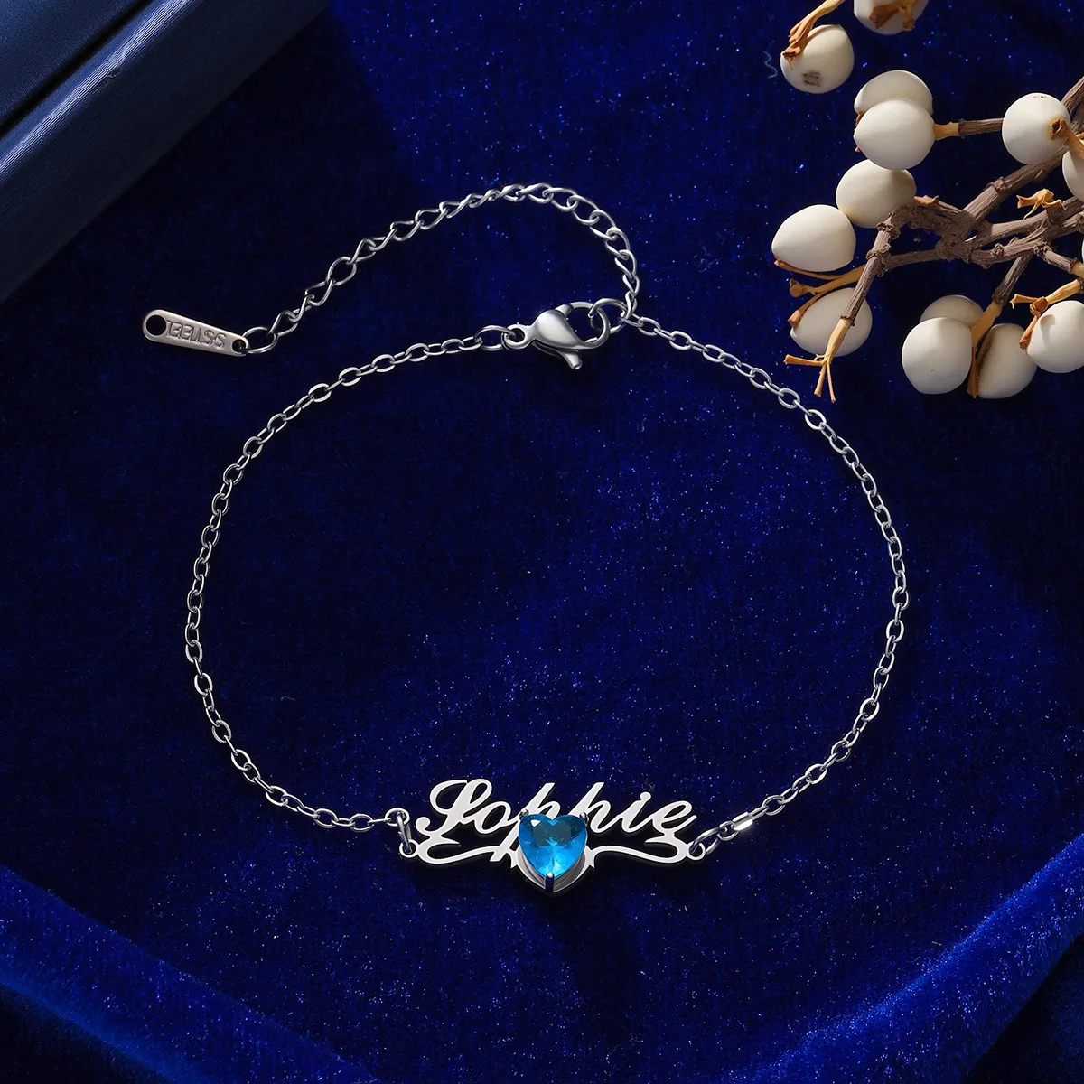 

Vintage Heart Sapphire Crystal Custom Name Bracelets for Women Stainless Steel Adjustable Aesthetic Bracelets Female Jewelry
