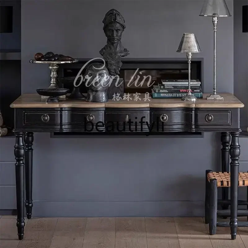 C45  American retro style solid wood desk medieval home writing table long porch table