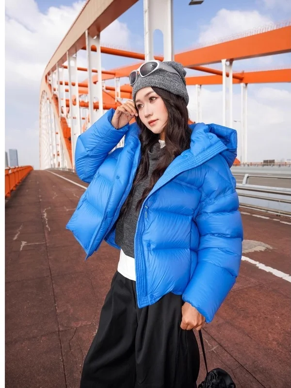 

Korean Sle ort Puffer Jaet Thi Warm Blue Cotton Coat Winter Outerwear Comfortable Fit Long Sve Zipper Closure
