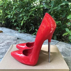 Women Pumps 16cm Extreme Metal High Heels Solid Red Stilettos Sexy Fetish Model Club Man Crossdresser Unisex Shoes Size 35-46