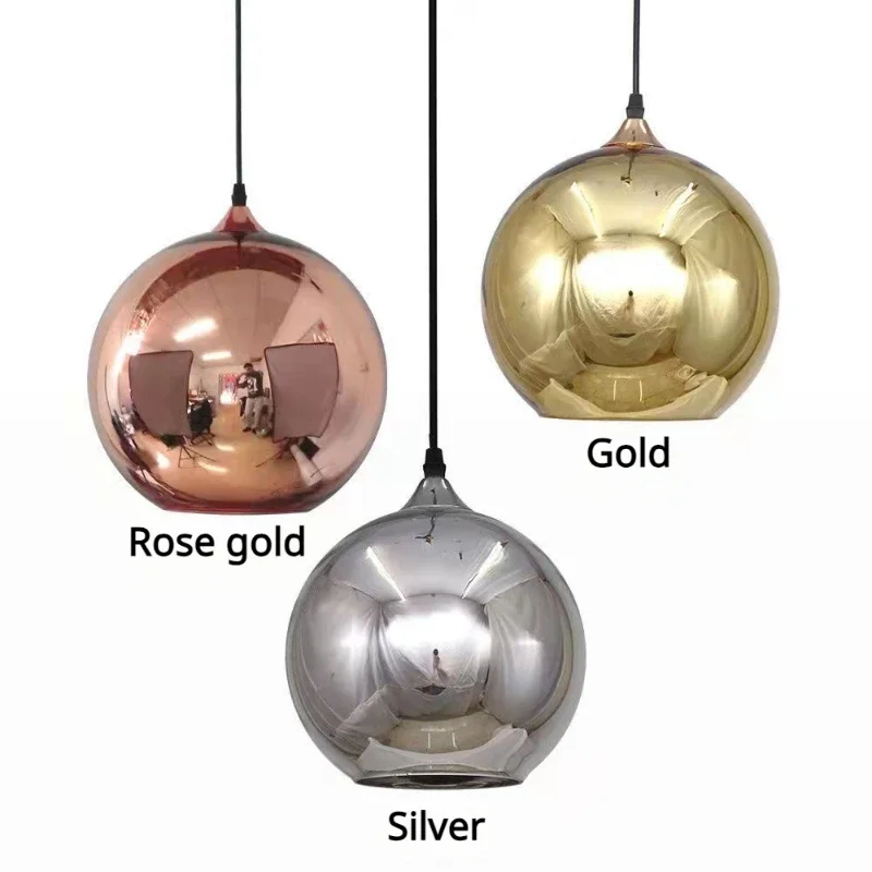 

Modern Minimalist Single-Head Mirrored Chrome Ball Glass Round Pendant Light Nordic Decor for Dining Table Bar and Restaurant