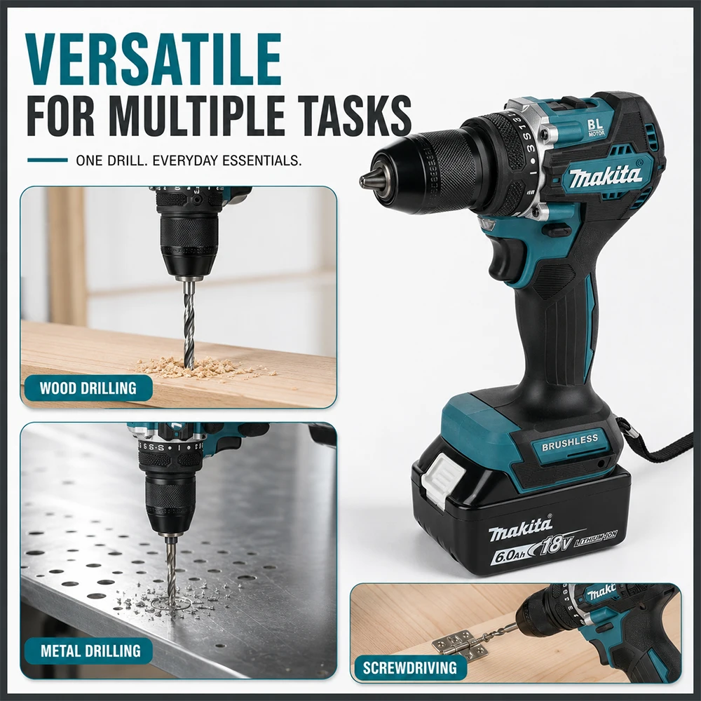 For Makita DDF487 Handheld Drill Driver, BL Motor,60N.m Torque,0-1700r/min No-load Speed Portable Drilling Tool
