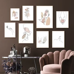 Wall Art Canvas Painting Line Drew Body Lover Face Hands Plant Leaves Living Room Decor Posters And Prints Home Wall Pictures