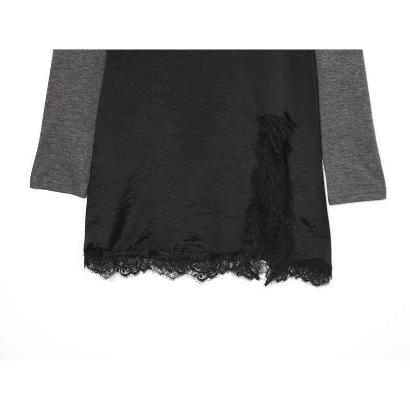 Primavera Verano mujer Patchwork vestido Midi Casual cuello redondo manga larga Mujer Encaje Vintage Vestido corto Chic elástico vestido femenino