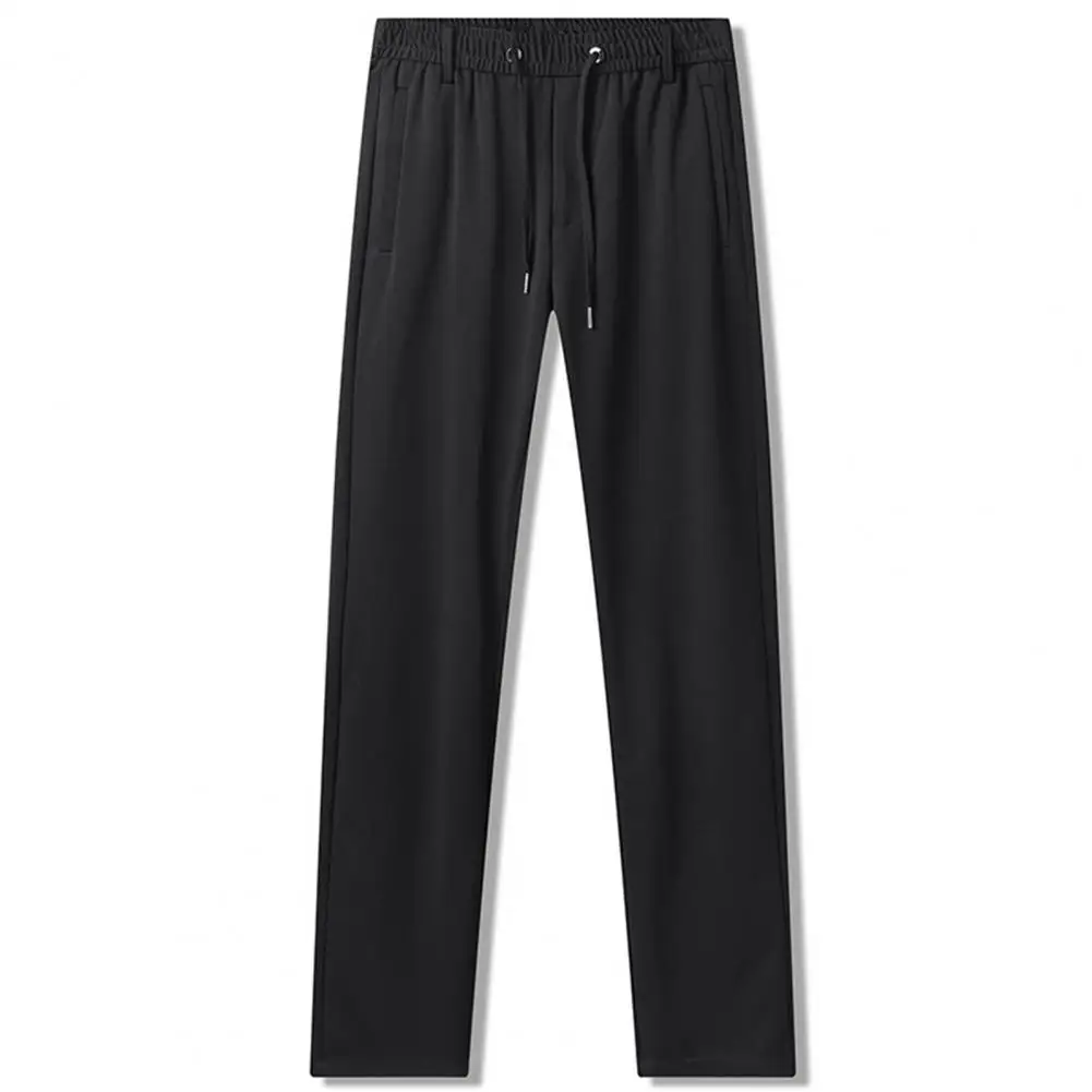 Pantalones de forro polar de poliéster para hombres de mediana edad, joggers acogedores para clima frío, pantalones de invierno, cintura elástica, Ajuste Recto, felpa para calidez