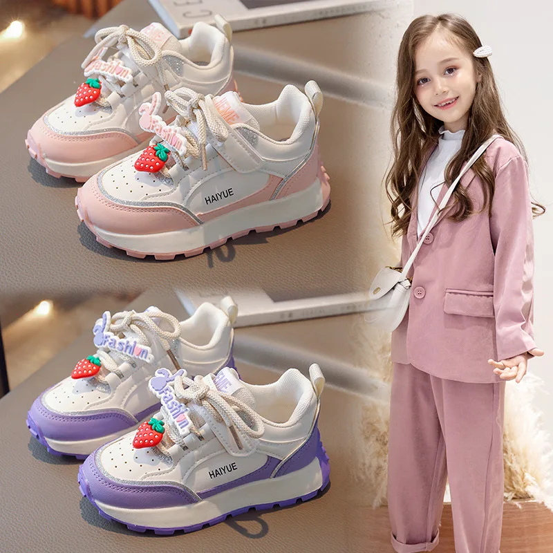 

Spring Girls Children Shoes Fashion Kids Sneakers Sports Casual PU Leather Breathable Size 23-36