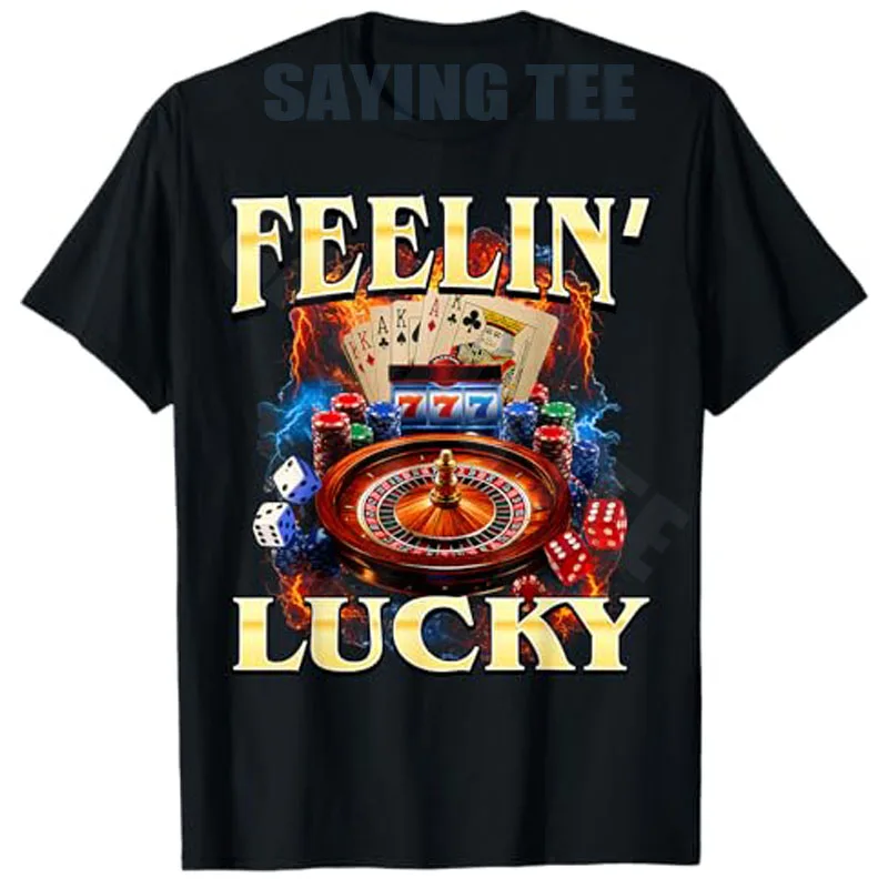 Feeling Lucky Lustiges Glücksspiel-Casino-Meme Bootleg T-Shirt Y2k Jackpot Bunte Pokerchips Grafik Ästhetische Kleidung Neuheit T-Shirt – Detail 3