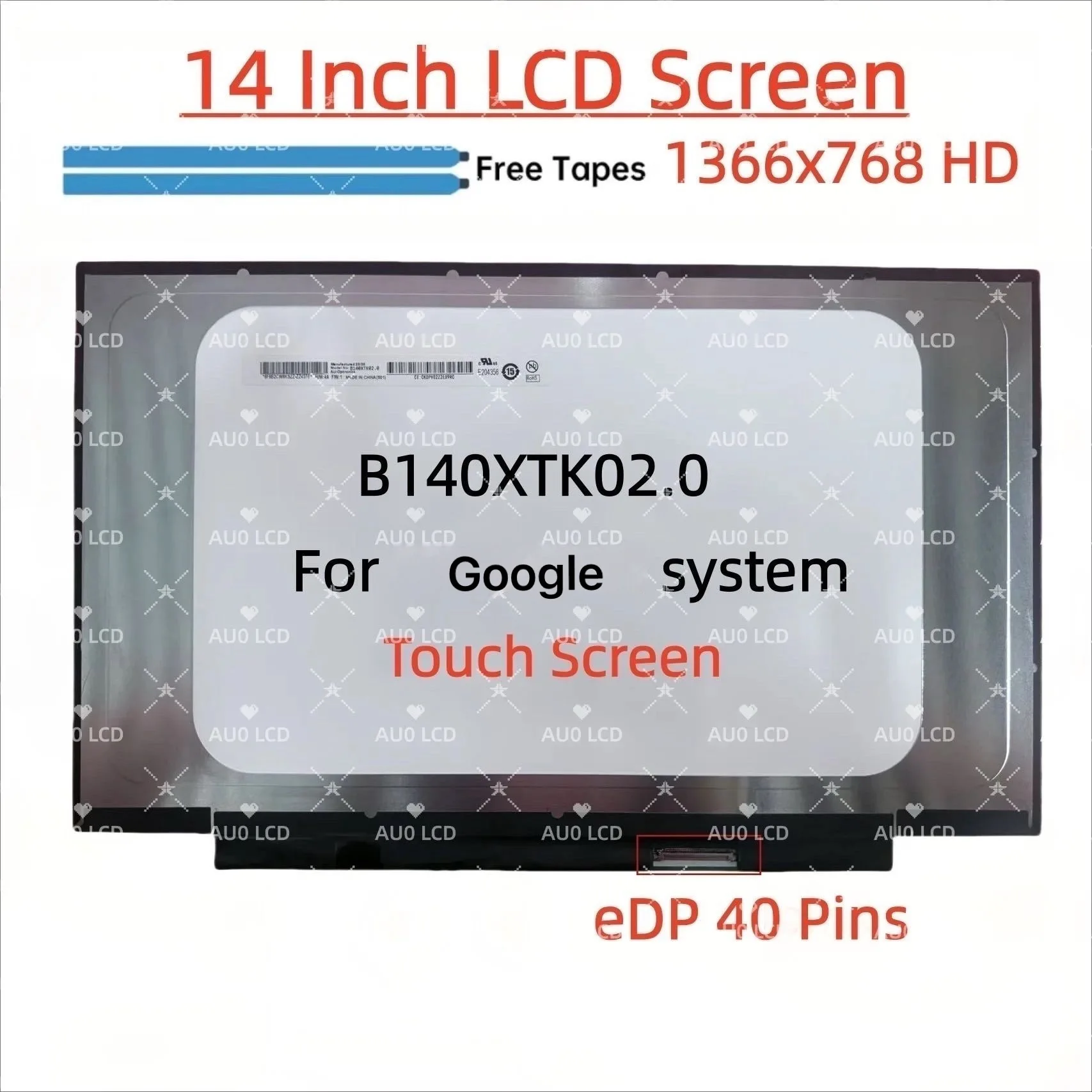 14 Inch Slim 40 Pin Laptop With Touch LCD Screen  B140XTK02.0  1366X768 HD Replacement Display Panel Matrix  For Google syste