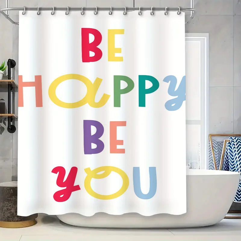 

Занавеска для душа Happy Bright Rainbow Colors Вдохновляющая цитата для декора ванной комнаты
