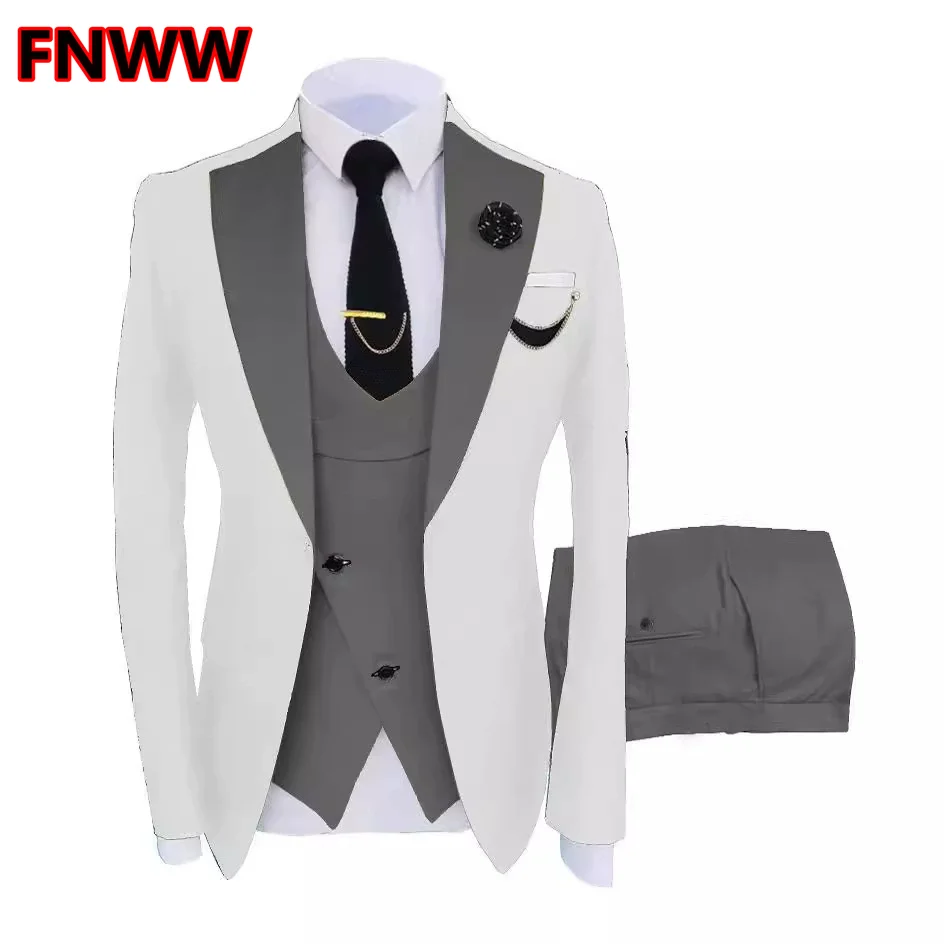

Slim Fit 3-Piece Men's Wedding Suits One-Button Jacket Vest Pant Groom Tuxedo Best Man Blazer for Business Party Prom