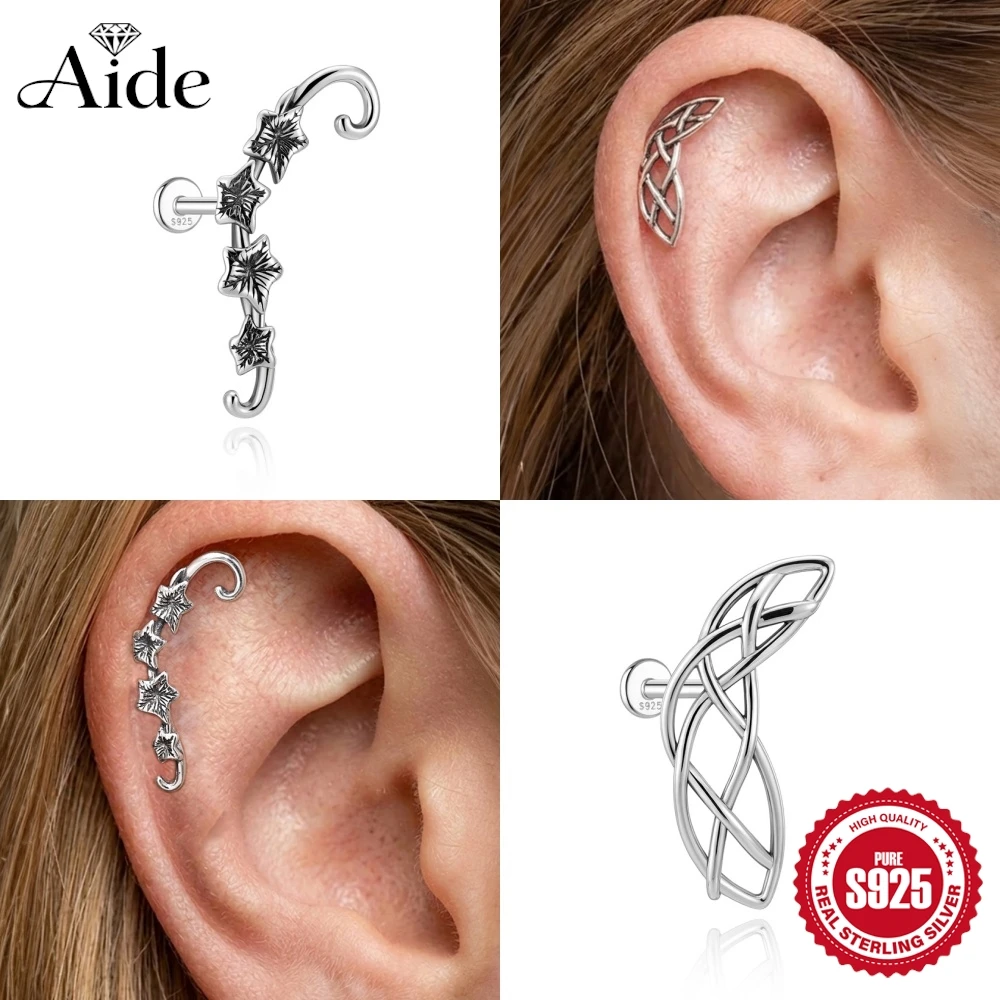 

AIDE 925 Sterling Silver Gothic Style Morning Glory/Shiny Line Piercing Earrings For Women Flower Flat Back Party Jewelry Gifts