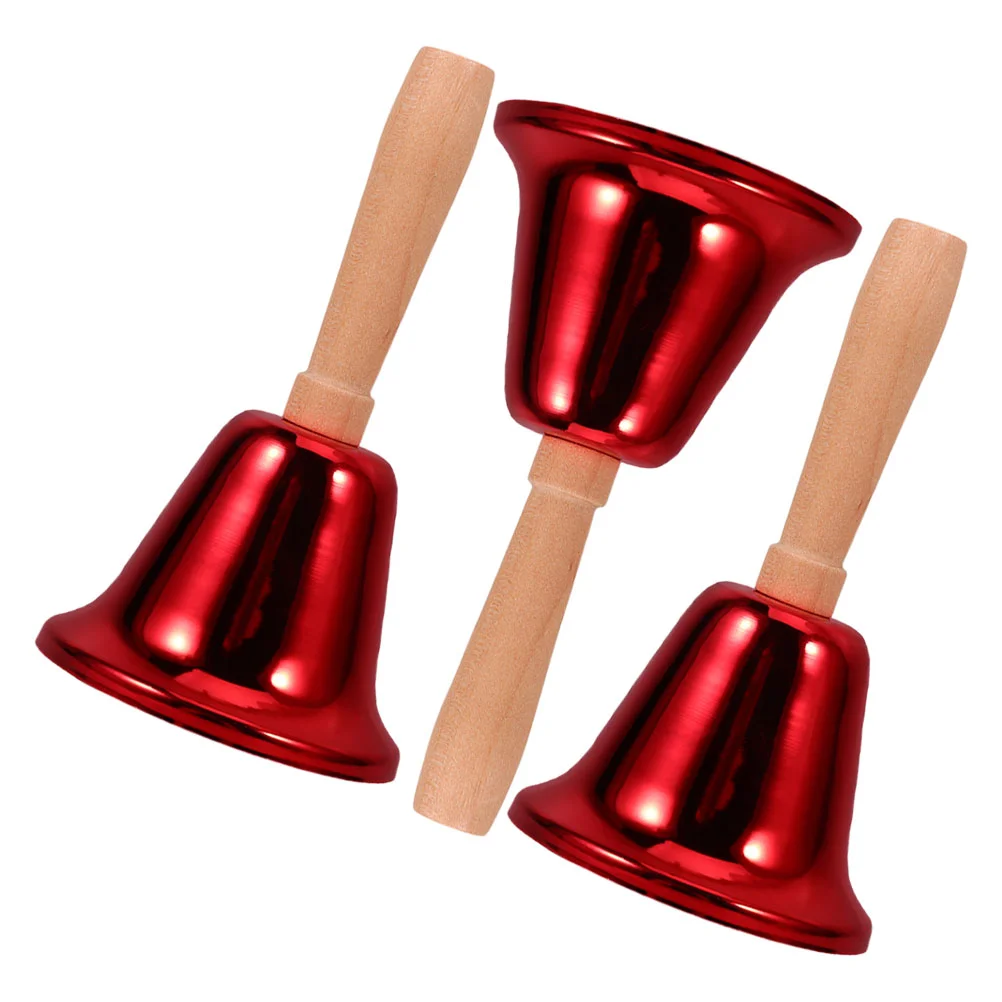 3 Pcs Ring The Bell Hand Child Chime for Doorbell Cowbell Noise Makers Wood Iron Musical Instrument Kids