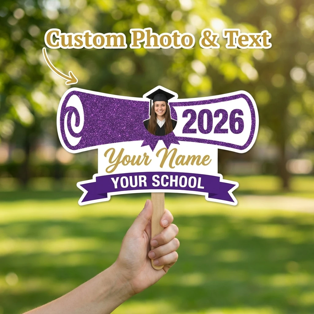 Abanico de Mano Acrílico Personalizado con Forma de Diploma y Purpurina para Fotos de Graduación, Graduados Universitarios, Recuerdo de Graduación, Ceremonia de Graduación