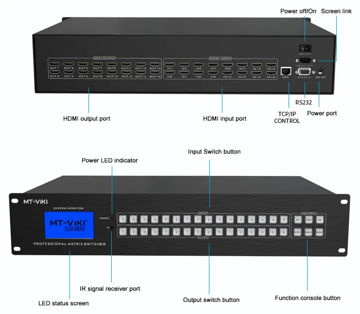 4K 30Hz Video HDMI Matrix Switcher 16x16 + IR Remote , MT-VIKI Audio Video Equipments 16 Port HDMI Matrix Switch 16 In 16 Out