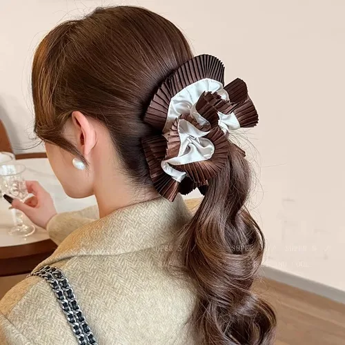 Imagen 2 del producto Anillo de tela con cortina de flores y borde plisado, anillo de satén para el intestino grueso, banda para el cabello texturizada, accesorios para el cabello de alta gama, nuevo