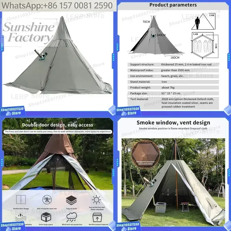 Aluminium Pvc Outdoor Pyramid Camping Torino Tipi Hot Tents with Stove Jack Wind-Proof Warm Winter Canvas Tent