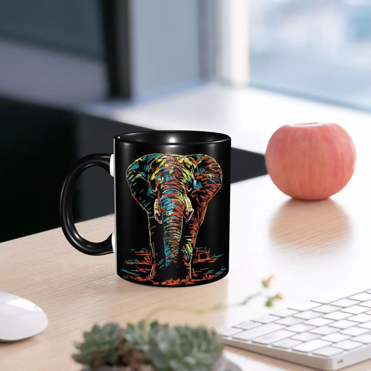 Colourful Abstract Elephant Neon Illustration Mug Funny Ceramic Coffee Cups Tea Mugs Milk Cup Drinkware Gifts for Woman Man
